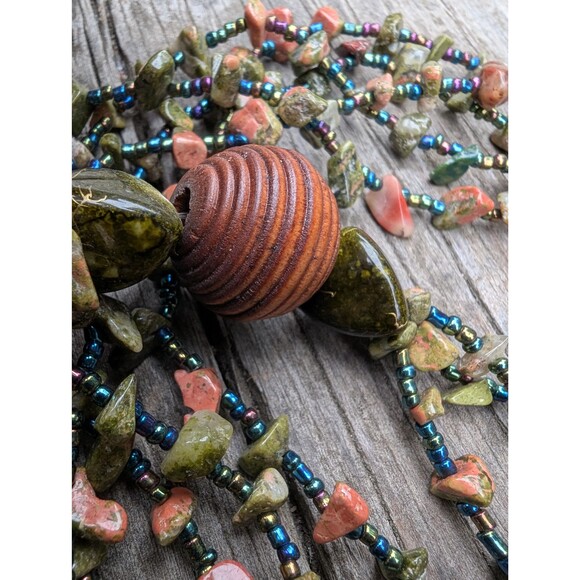 Southwestern Unakite Necklace, Vintage Pink and Green Stone Necklace - Picture 4 of 10